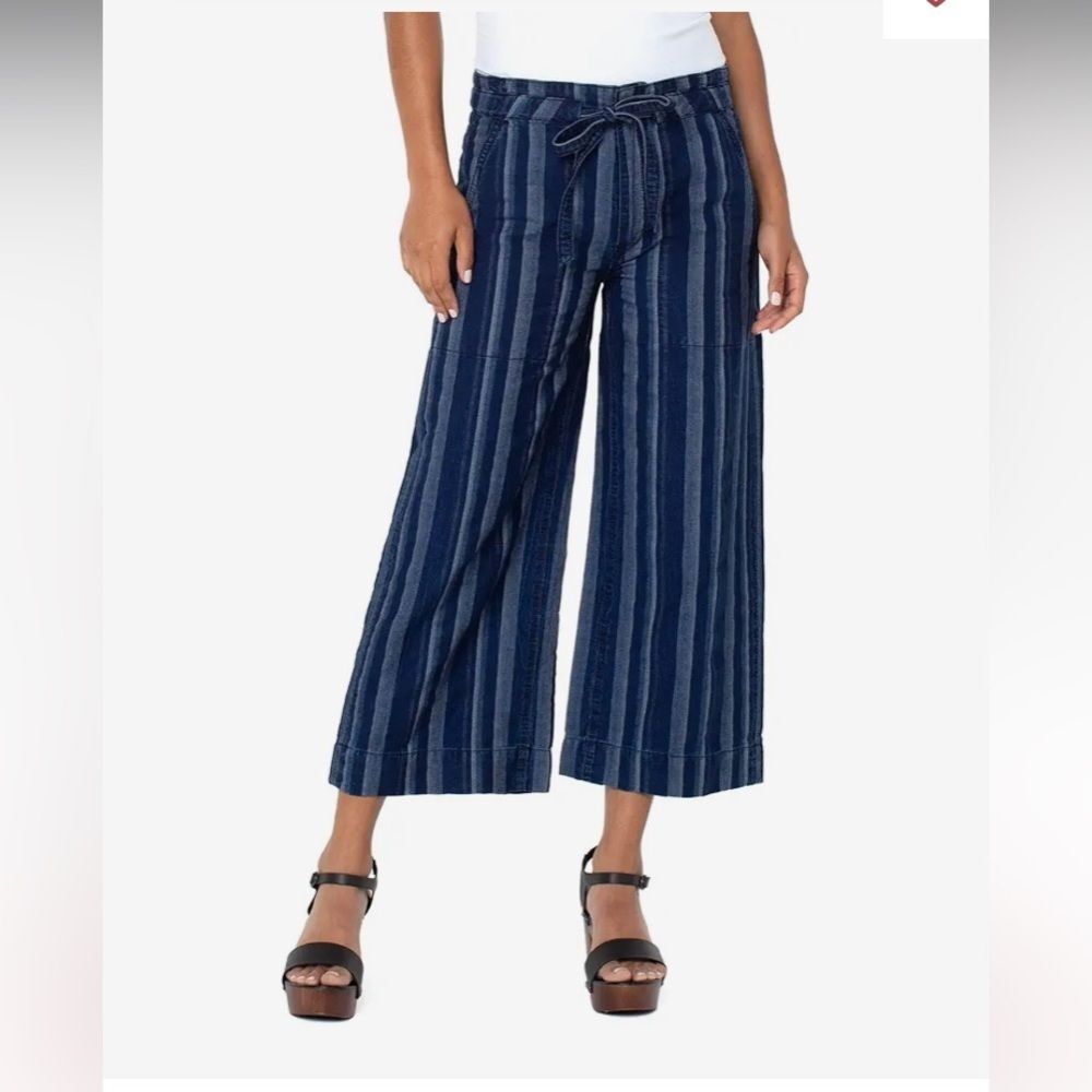 Liverpool Britton Pants Cropped Wide Leg Jean Self Tie Dark Wash Nautical Sailor